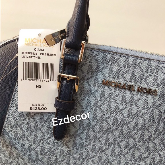 NWT Michael Kors Large Ciara Top Zip Satchel Navy - Picture 5 of 8